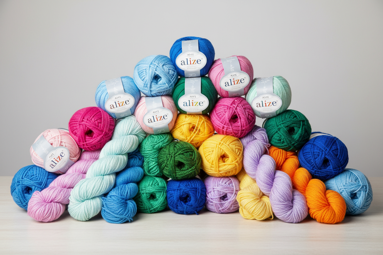 Diverse Wollknäule von Alize, wie sie im Näh und Stick Atelier Berlin-Köpenick und im Onlineshop erworben werden können.