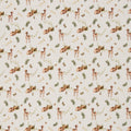 Zu sehen ist weißer Baumwolljersey mit Reh- und Waldmotiven, elastisch und ideal für Kinderkleidung und DIY-Nähprojekte.
