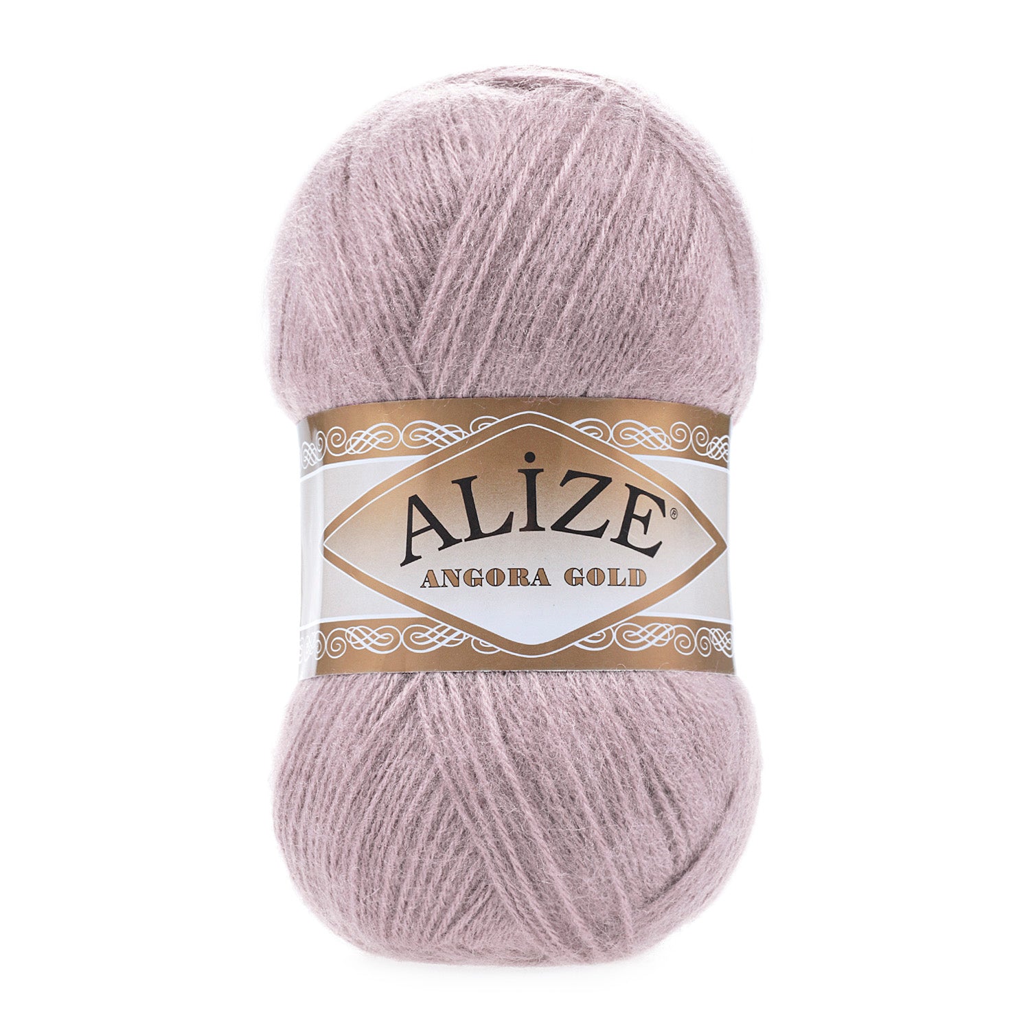 Zu sehen ist Alize Angora Gold Wolle in einem zarten Altrosa‑Ton; weiches, leicht flauschiges Strickgarn, ideal für Pullover, Schals und kreative Handarbeitsprojekte.