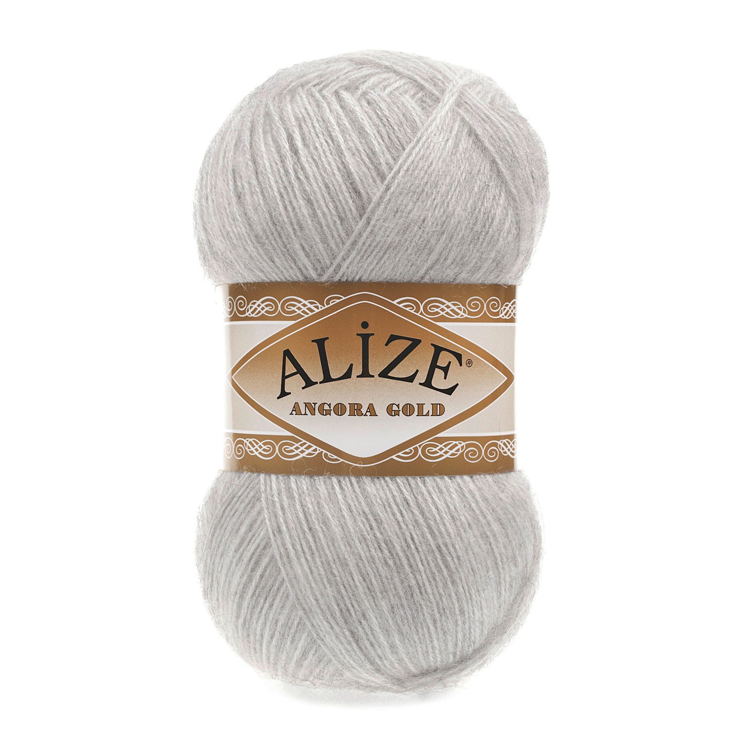 Zu sehen ist Alize Angora Gold Wolle in einem hellen Grau‑Melange‑Ton; weiches, leicht flauschiges Strickgarn, ideal für Pullover, Schals und kreative Handarbeitsprojekte.