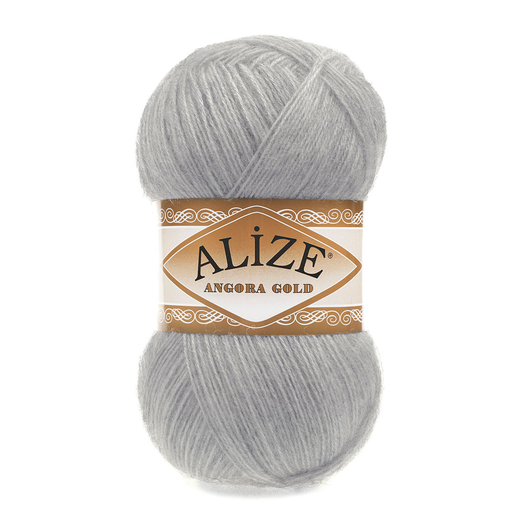 Zu sehen ist Alize Angora Gold Wolle in einem mittleren Grauton; weiches, leicht flauschiges Strickgarn, ideal für Pullover, Schals und kreative Handarbeitsprojekte.