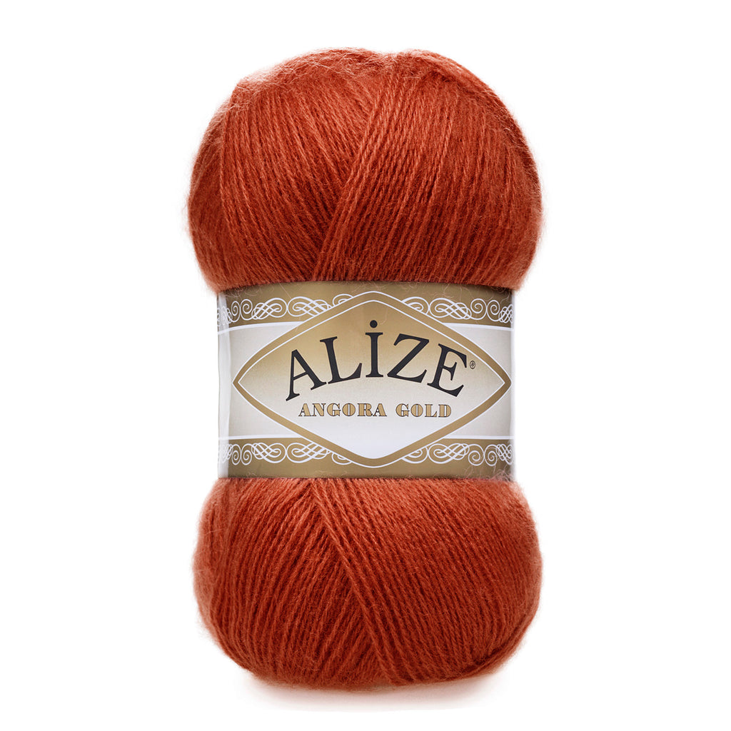Zu sehen ist Alize Angora Gold Wolle in einem warmen Tabaton; weiches, leicht flauschiges Strickgarn, ideal für Pullover, Schals und kreative Handarbeitsprojekte.