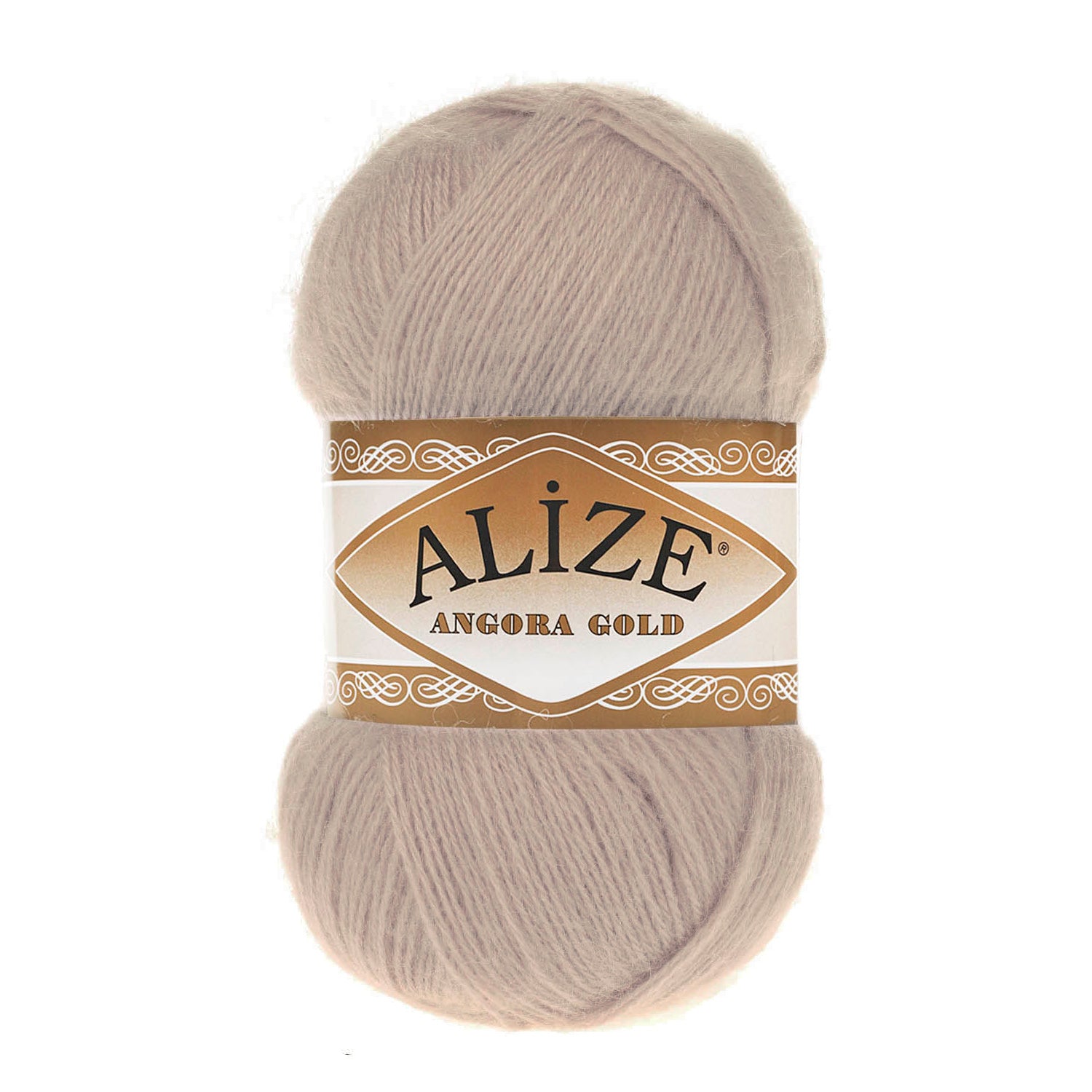 Zu sehen ist Alize Angora Gold Wolle in einem beige‑Sandton; weiches, leicht flauschiges Strickgarn, ideal für Pullover, Schals und kreative Handarbeitsprojekte.