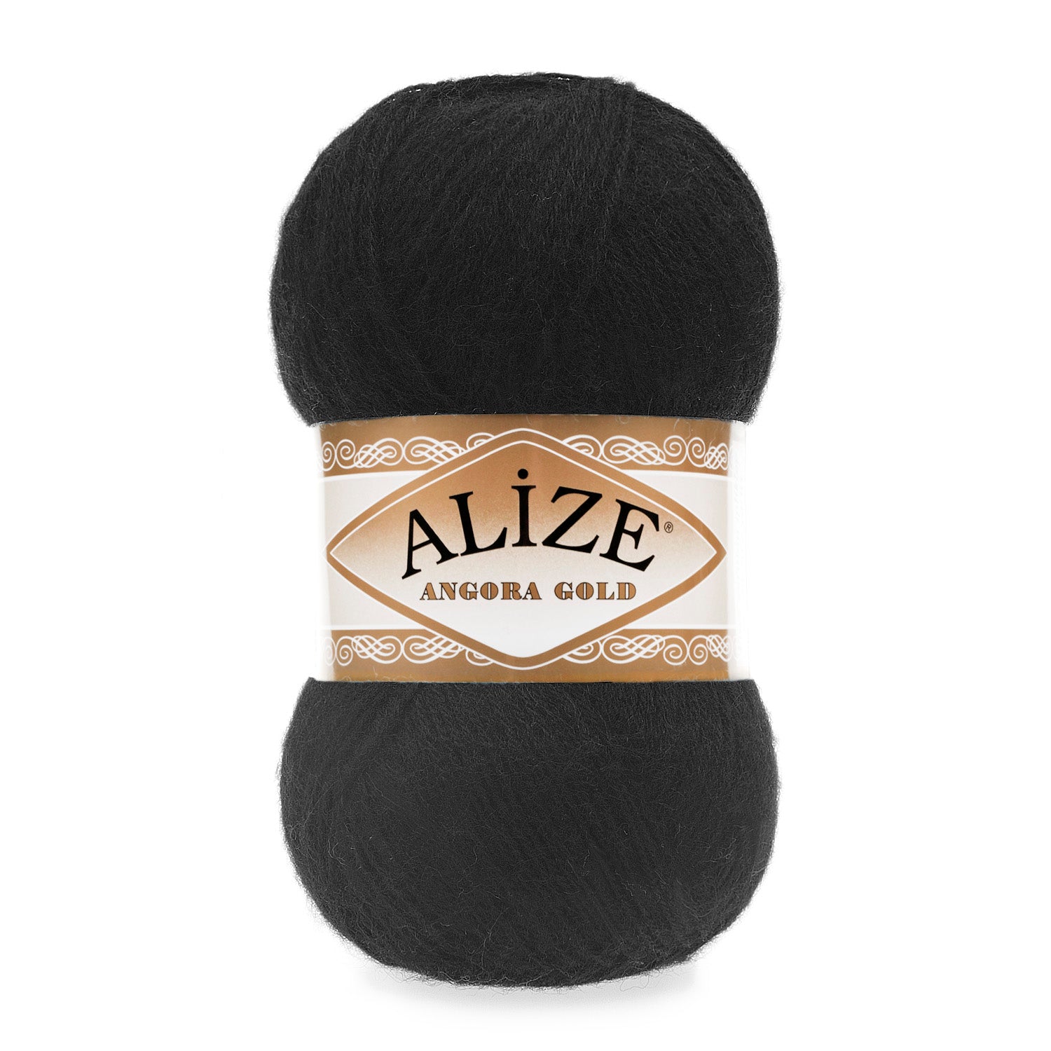 Zu sehen ist Alize Angora Gold Wolle in einem tiefen Schwarzton; weiches, leicht flauschiges Strickgarn, ideal für Pullover, Schals und kreative Handarbeitsprojekte.
