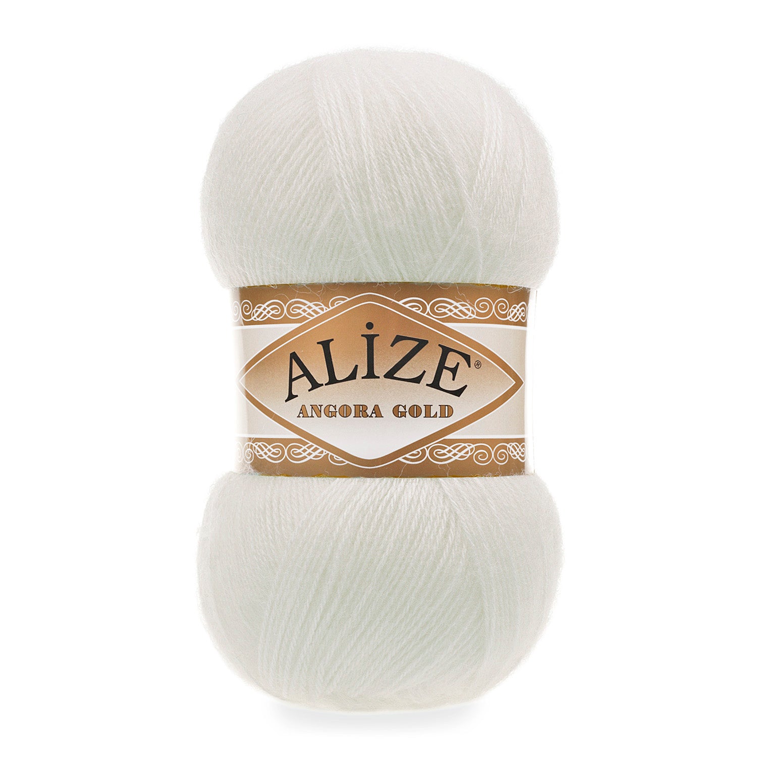 Zu sehen ist Alize Angora Gold Wolle in einem warmen Creme‑Beige‑Ton; weiches, leicht flauschiges Strickgarn, ideal für Pullover, Schals und kreative Handarbeitsprojekte. 
