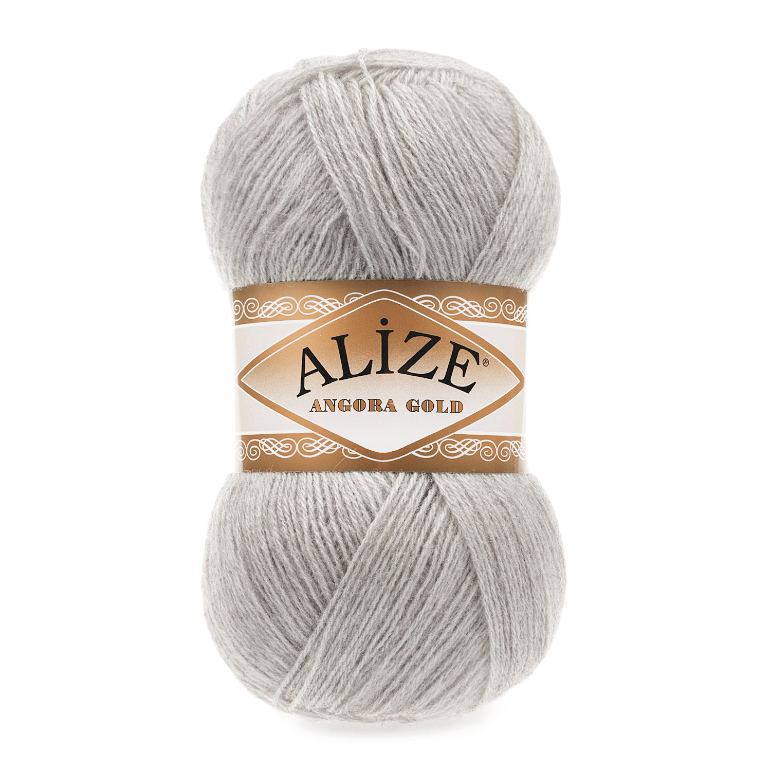 Zu sehen ist Alize Angora Gold Wolle in einem sanften, neutralen Grau; weiches, leicht flauschiges Strickgarn, ideal für Pullover, Schals und kreative Handarbeitsprojekte.