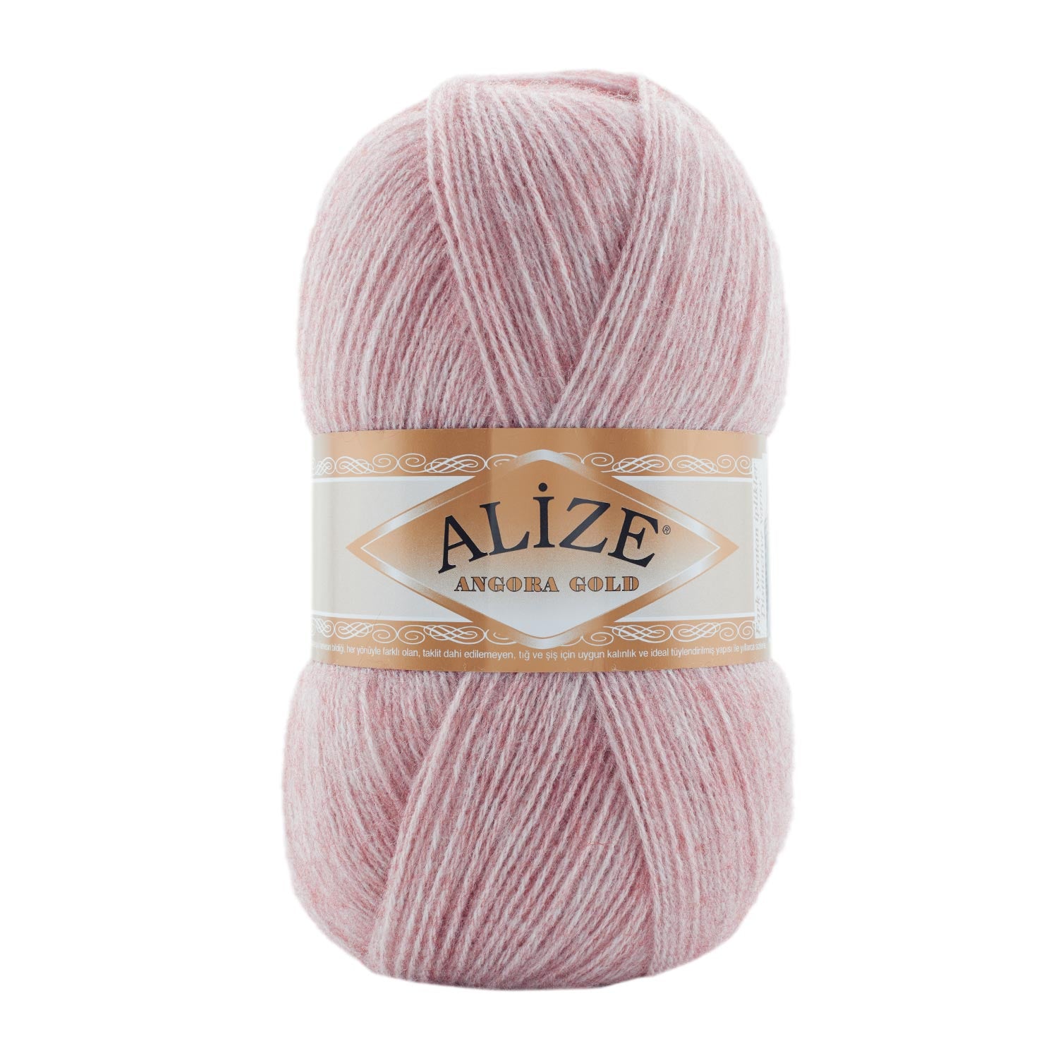 Zu sehen ist Alize Angora Gold Wolle in einem mittleren Rosaton; weiches, leicht flauschiges Strickgarn, ideal für Pullover, Schals und kreative Handarbeitsprojekte.