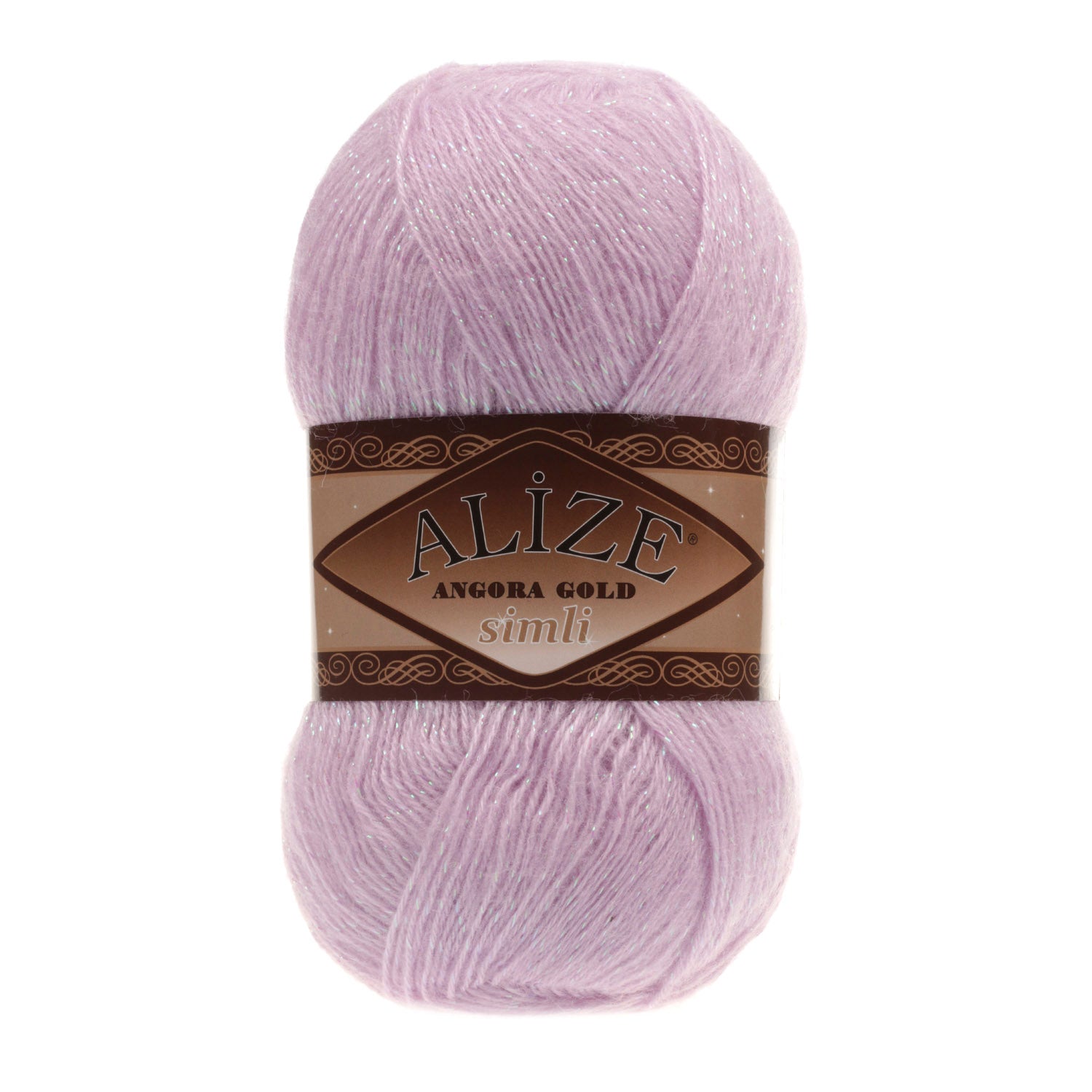Zu sehen ist Alize Angora Gold Simli Wolle in einem sanften, kühlen Lilaton mit feinem, schimmerndem Glanz durch eingearbeitete metallische Fäden. Das weiche, flauschige Strickgarn eignet sich ideal für Pullover, Schals und vielseitige Handarbeitsprojekte.