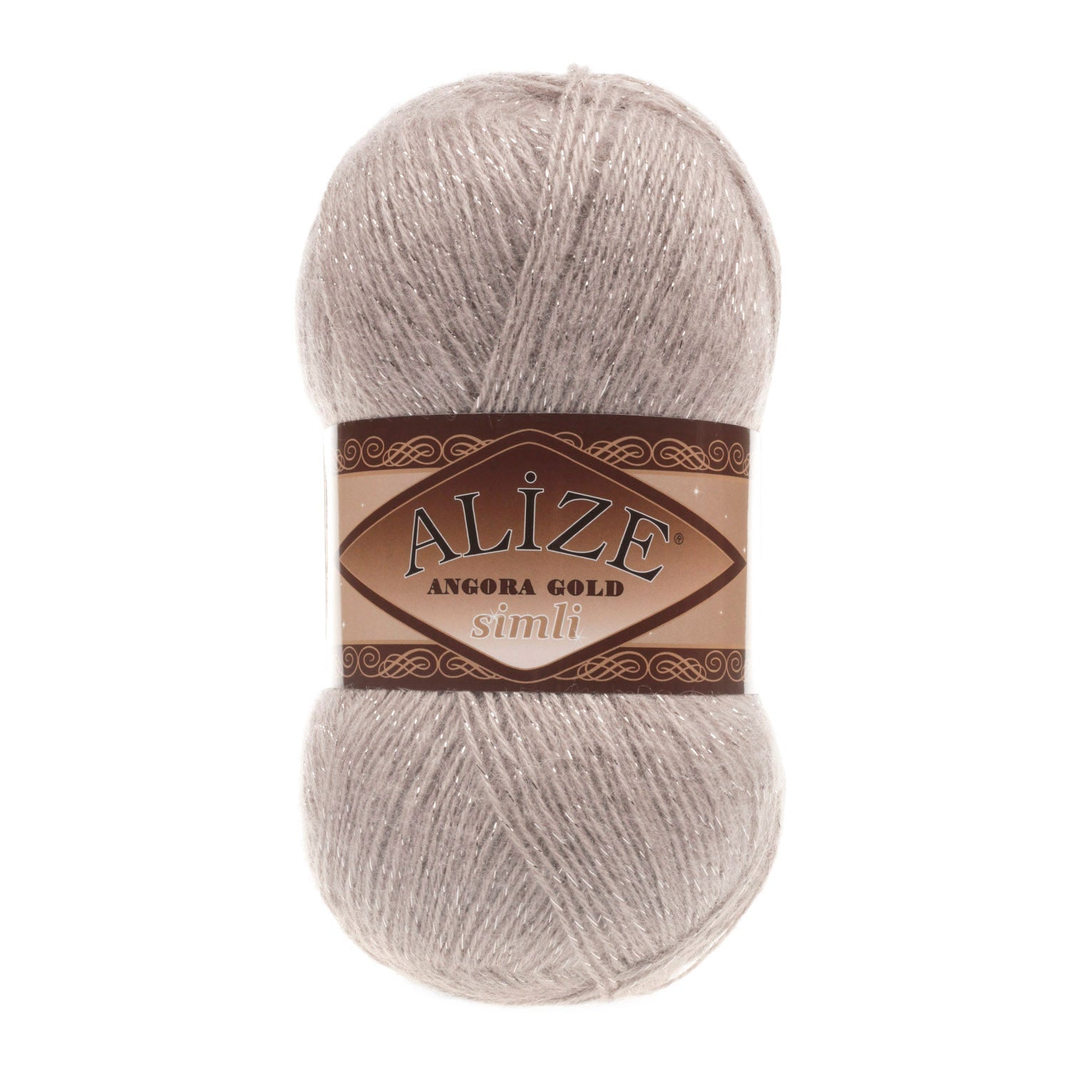 Zu sehen ist Alize Angora Gold Simli Wolle in warmem Mink-Sandton, weiches Strickgarn für Pullover, Schals und vielseitige Handarbeitsprojekte.