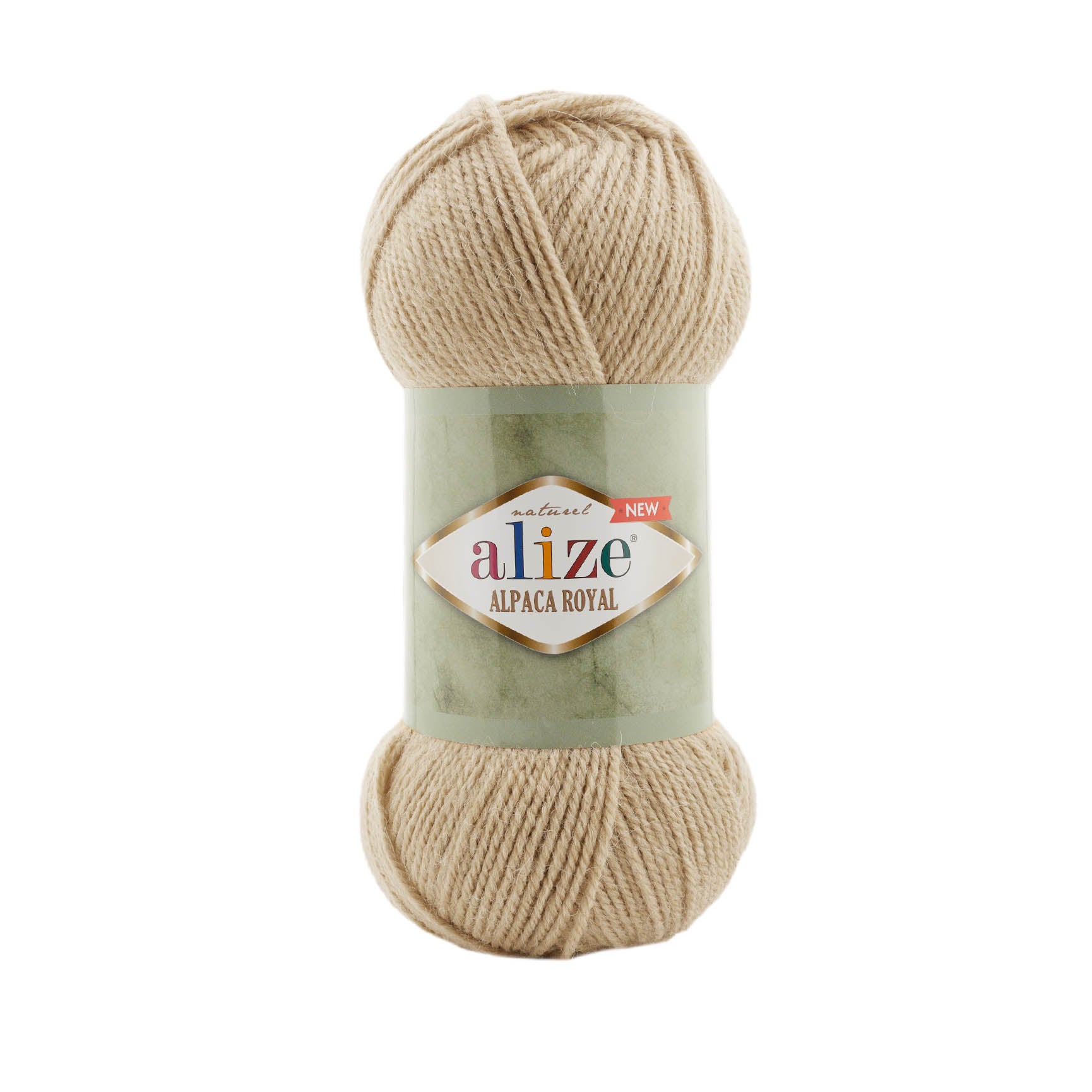 Zu sehen ist Alize Alpaca Royal Wolle in einem warmen, hellen Braun‑Beige‑Ton mit natürlichem, leicht erdigen Unterton; ein weiches, leicht flauschiges Garn mit edlem Alpaka‑Anteil, ideal für Pullover, Schals und warme, klassische Handarbeitsprojekte.