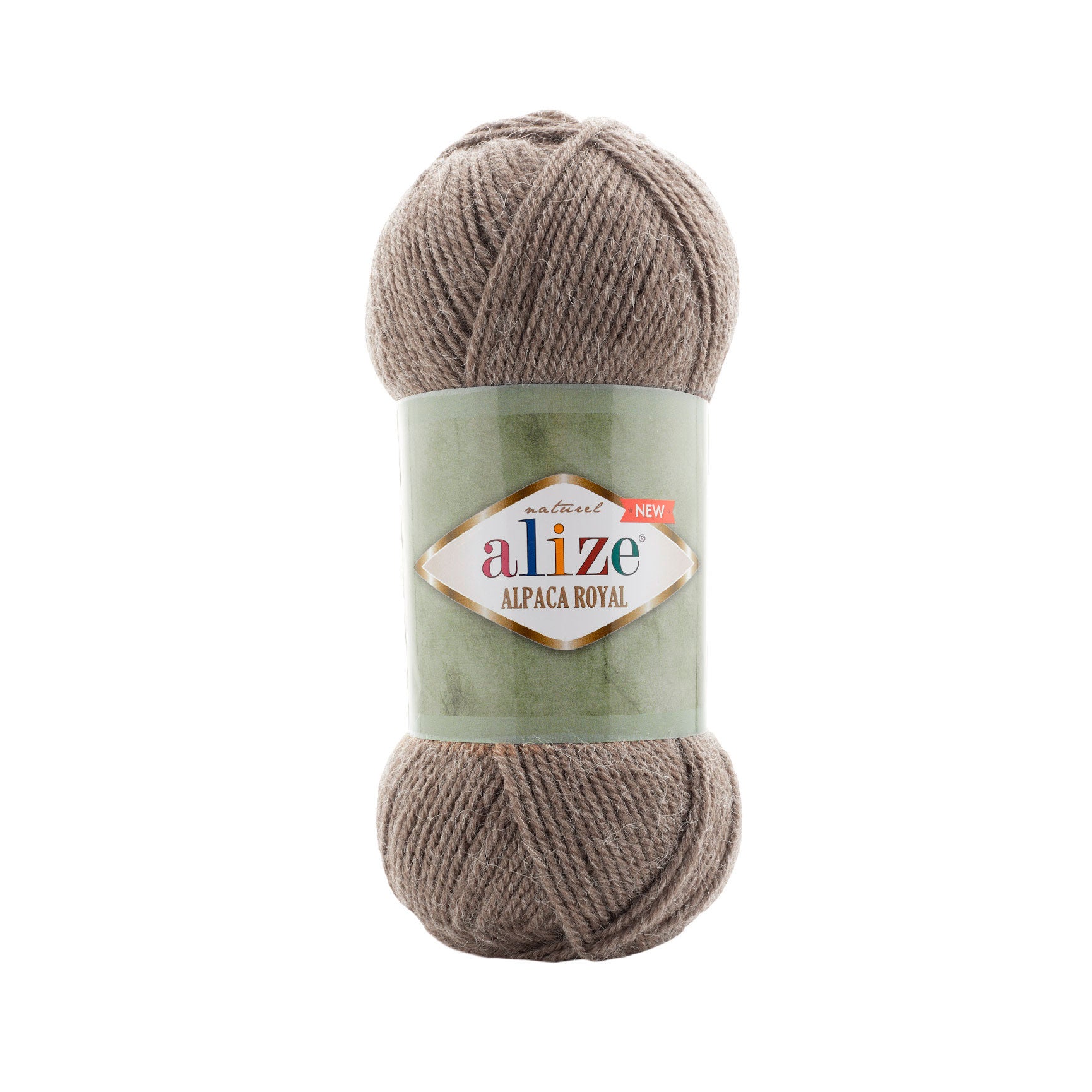 Zu sehen ist Alize Alpaca Royal Wolle in einem warmen Beige mit leicht bräunlichem Unterton; ein weiches, leicht flauschiges Garn mit edlem Alpaka-Anteil, ideal für Pullover, Schals und natürliche, zeitlose Handarbeitsprojekte.