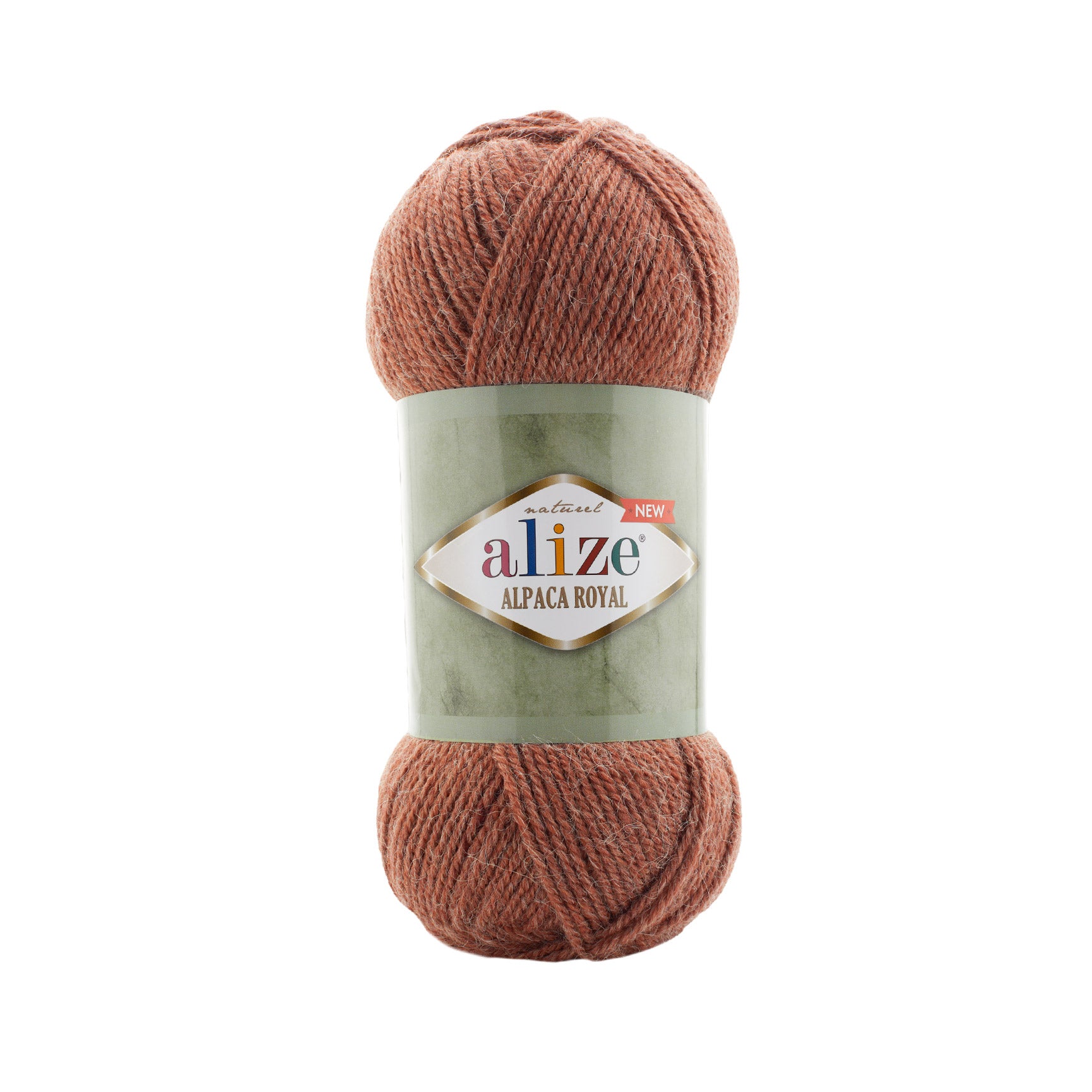 Zu sehen ist Alize Alpaca Royal Wolle in einem warmen Ziegelorange mit leicht rötlich-braunem Unterton; ein weiches, leicht flauschiges Garn mit edlem Alpaka-Anteil, ideal für Pullover, Schals und kreative Handarbeitsprojekte.