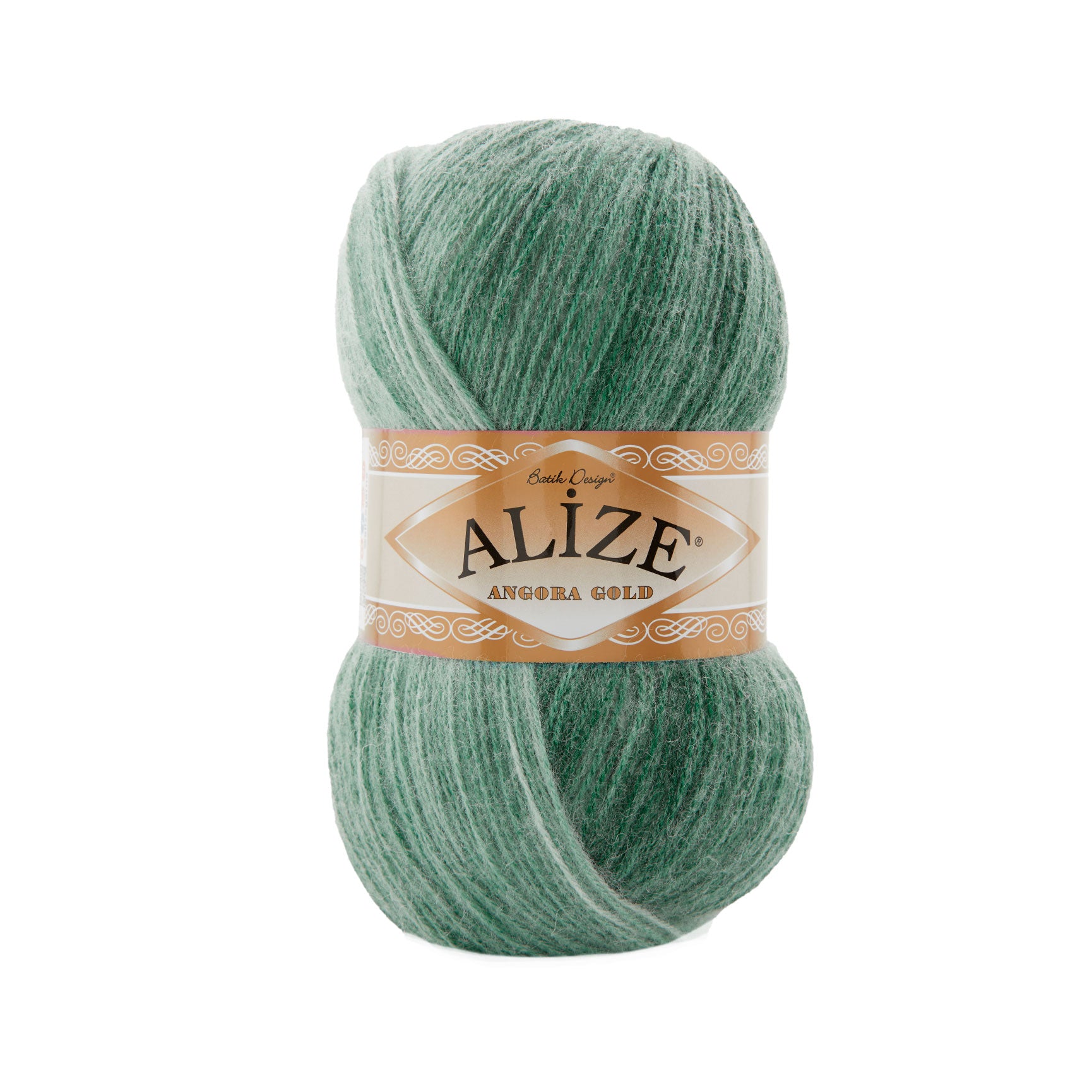 Zu sehen ist Alize Angora Gold Batik Wolle mit harmonischem Farbverlauf in Grasgrün- und Hellgrüntönen; weiches, leicht flauschiges Strickgarn, ideal für Pullover, Schals und kreative Handarbeitsprojekte.