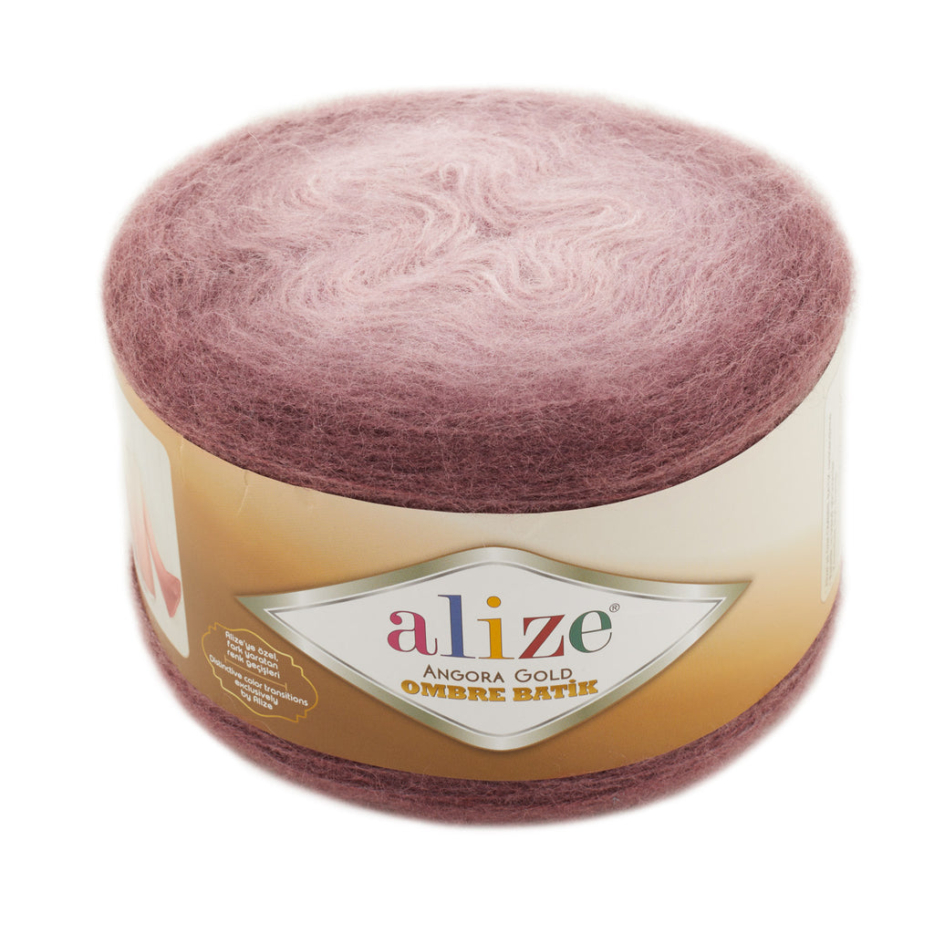 Zu sehen ist Alize Angora Gold Ombre Batik Wolle mit Farbverlauf in verschiedenen Rosatönen, weiches Strickgarn für Pullover und Schals.