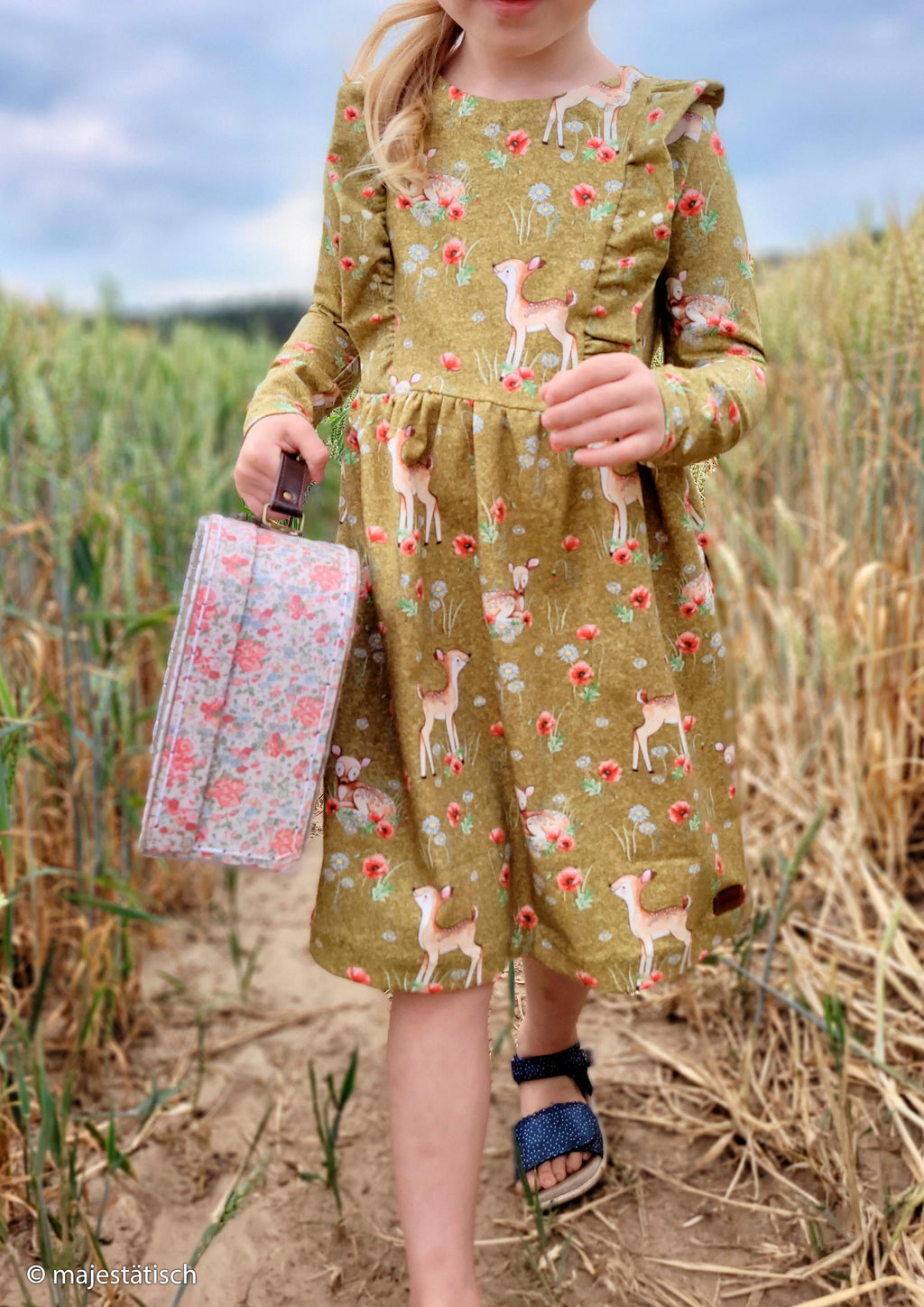 Jersey Stoff - Mohnblumen und süße Rehkitze