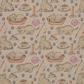 Zu sehen ist ein robuster Baumwollstoff mit verspielten Katzenmotiven in Natur-, Braun- und Beigetönen für kreative Nähideen.